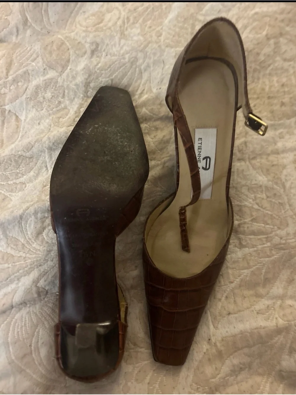 Etienne Aigner Brown Croc-Embossed Heels